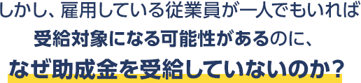 しかし、雇用している従業員が一人でもいれば受給対象になる可能性があるのに、なぜ助成金を受給していないのか？
